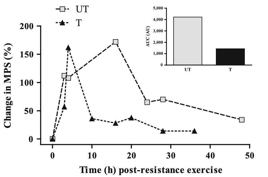 トレーニング後の筋修復(▲:経験者 □:初心者)